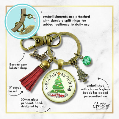 Christmas Train Holiday Tree Keychain Rocking Around Festive  Handmade Seasonal Gift Jewelry Red Tassel