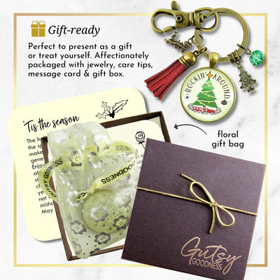 Christmas Train Holiday Tree Keychain Rocking Around Festive  Handmade Seasonal Gift Jewelry Red Tassel   - Gutsy Goodness Handmade Jewelry