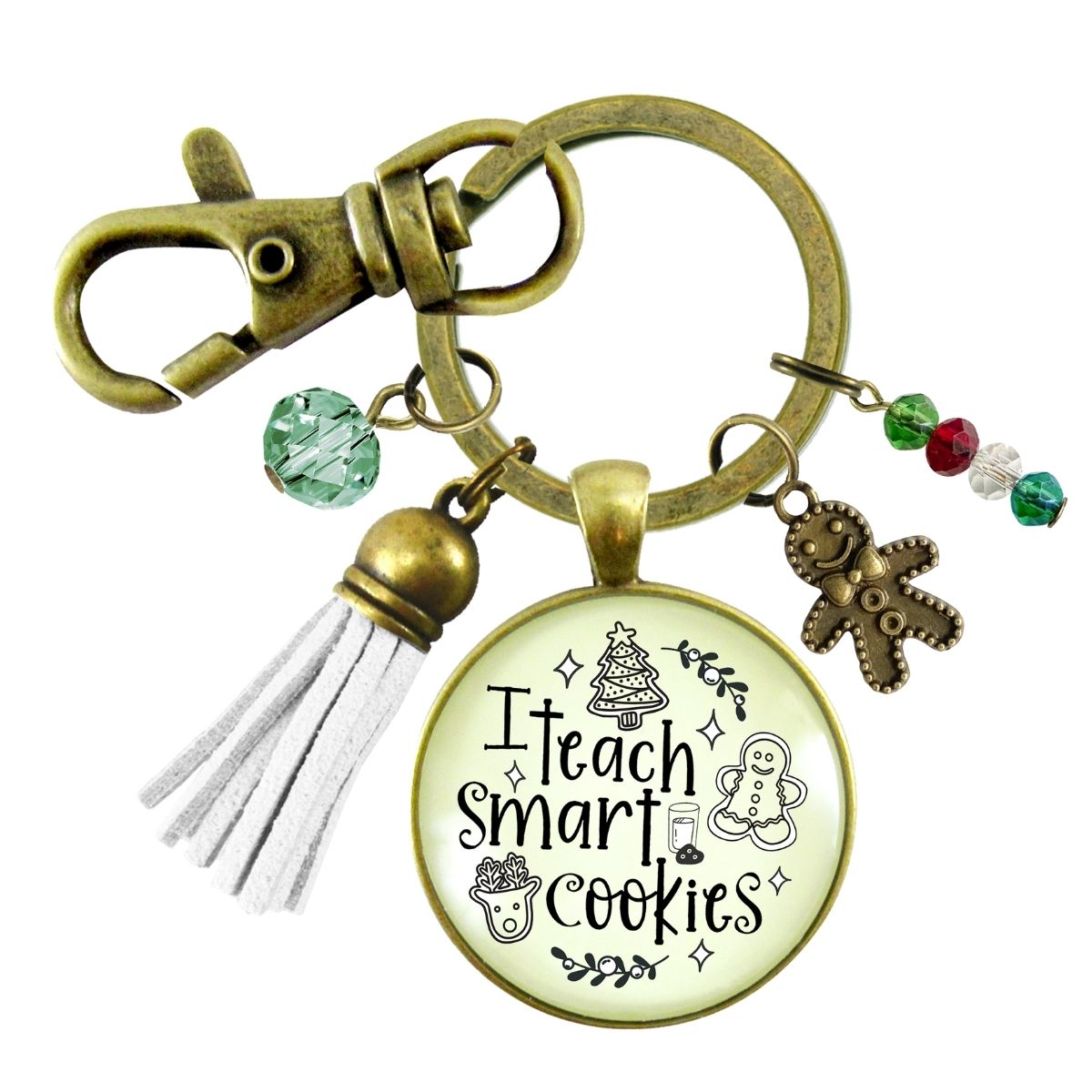 Happy Holidays Teacher Keychain I Teach Smart Cookies Gingerbread Charm Christmas Gift From Student Tassel Key Chain Jewelry   - Gutsy Goodness Handmade Jewelry