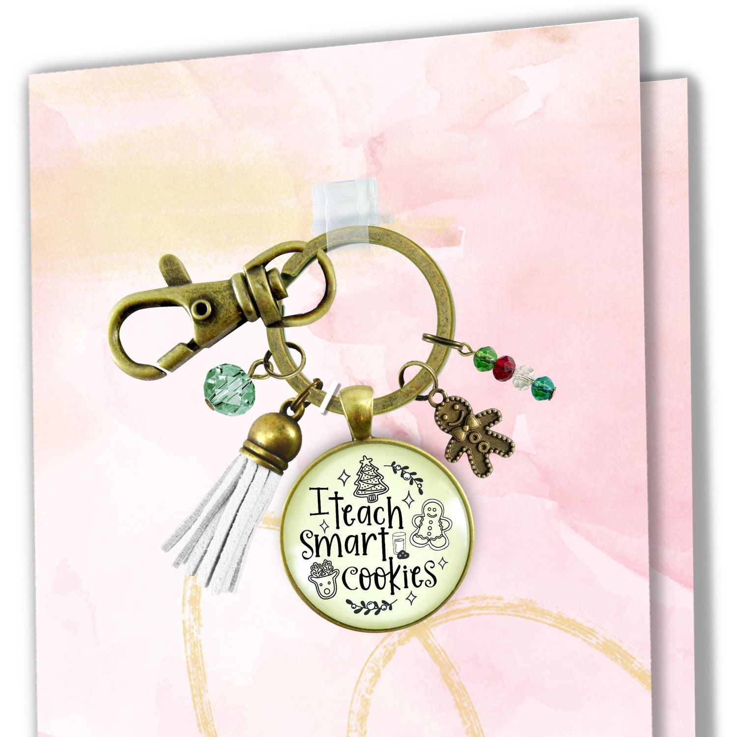 Happy Holidays Teacher Keychain I Teach Smart Cookies Gingerbread Charm Christmas Gift From Student Tassel Key Chain Jewelry