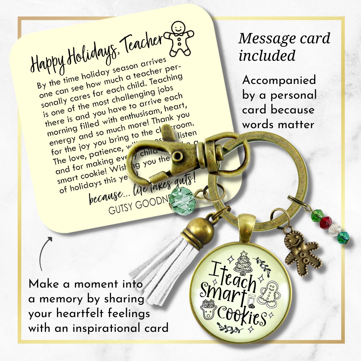 Happy Holidays Teacher Keychain I Teach Smart Cookies Gingerbread Charm Christmas Gift From Student Tassel Key Chain Jewelry
