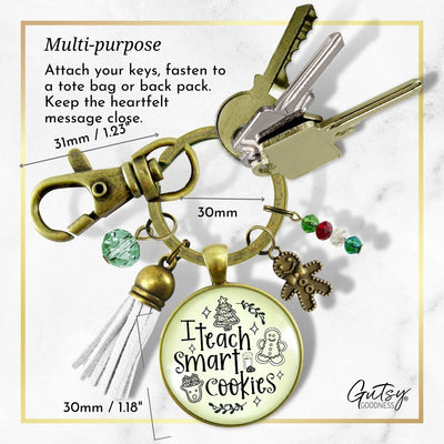 Happy Holidays Teacher Keychain I Teach Smart Cookies Gingerbread Charm Christmas Gift From Student Tassel Key Chain Jewelry