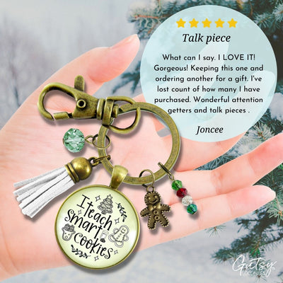 Happy Holidays Teacher Keychain I Teach Smart Cookies Gingerbread Charm Christmas Gift From Student Tassel Key Chain Jewelry   - Gutsy Goodness Handmade Jewelry