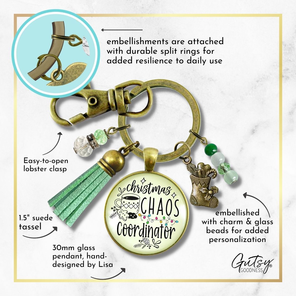 Christmas Chaos Coordinator Fun Holiday Keychain Stocking Charm Pendant Hostess Gift Jewelry