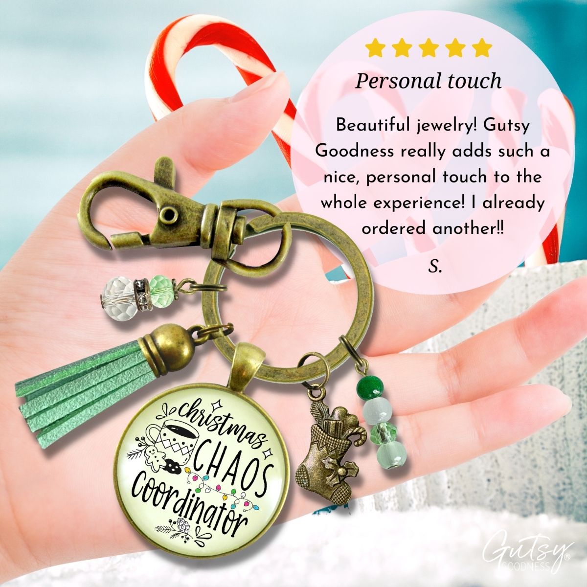 Christmas Chaos Coordinator Fun Holiday Keychain Stocking Charm Pendant Hostess Gift Jewelry   - Gutsy Goodness Handmade Jewelry