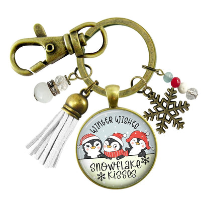 Christmas Penguin Stocking Stuffer Key Chain Jewelry Winter Wishes Snowflake Kisses Charm Handmade Keychain Tassel Gift   - Gutsy Goodness Handmade Jewelry