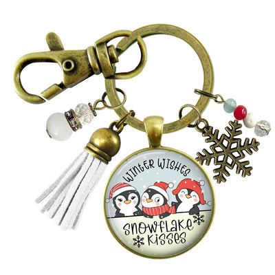 Christmas Penguin Stocking Stuffer Key Chain Jewelry Winter Wishes Snowflake Kisses Charm Handmade Keychain Tassel Gift