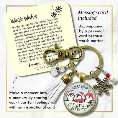 Christmas Penguin Stocking Stuffer Key Chain Jewelry Winter Wishes Snowflake Kisses Charm Handmade Keychain Tassel Gift   - Gutsy Goodness Handmade Jewelry