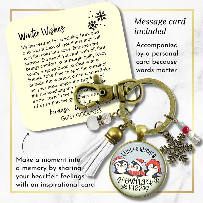 Christmas Penguin Stocking Stuffer Key Chain Jewelry Winter Wishes Snowflake Kisses Charm Handmade Keychain Tassel Gift   - Gutsy Goodness Handmade Jewelry