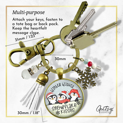 Christmas Penguin Stocking Stuffer Key Chain Jewelry Winter Wishes Snowflake Kisses Charm Handmade Keychain Tassel Gift   - Gutsy Goodness Handmade Jewelry