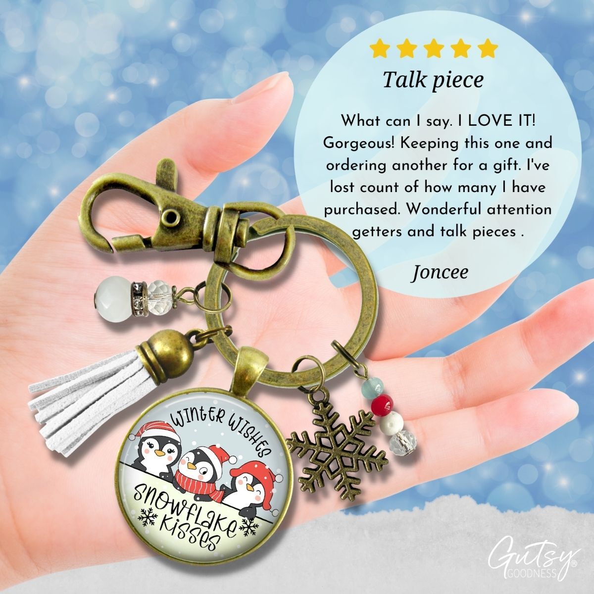 Christmas Penguin Stocking Stuffer Key Chain Jewelry Winter Wishes Snowflake Kisses Charm Handmade Keychain Tassel Gift