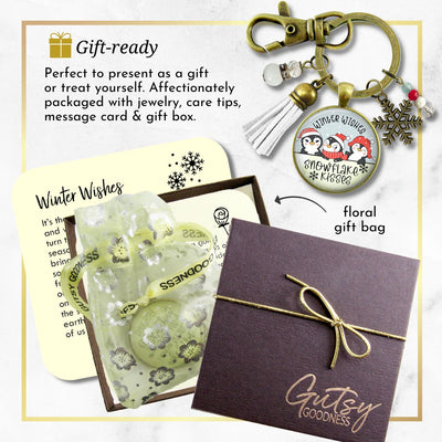 Christmas Penguin Stocking Stuffer Key Chain Jewelry Winter Wishes Snowflake Kisses Charm Handmade Keychain Tassel Gift   - Gutsy Goodness Handmade Jewelry