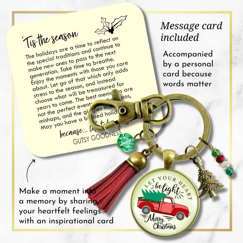 Red Truck Christmas Tree Keychain Handmade Holiday Let Your Heart Be Light Charm Gift Pendant Tassel Key Ring Jewelry