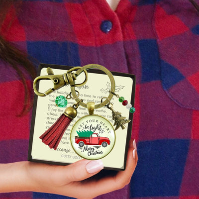Red Truck Christmas Tree Keychain Handmade Holiday Let Your Heart Be Light Charm Gift Pendant Tassel Key Ring Jewelry   - Gutsy Goodness Handmade Jewelry