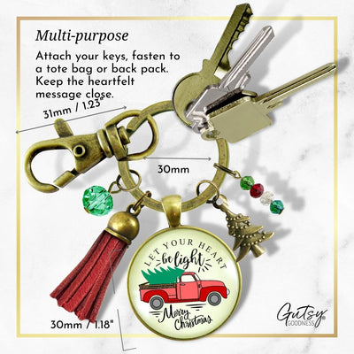 Red Truck Christmas Tree Keychain Handmade Holiday Let Your Heart Be Light Charm Gift Pendant Tassel Key Ring Jewelry   - Gutsy Goodness Handmade Jewelry