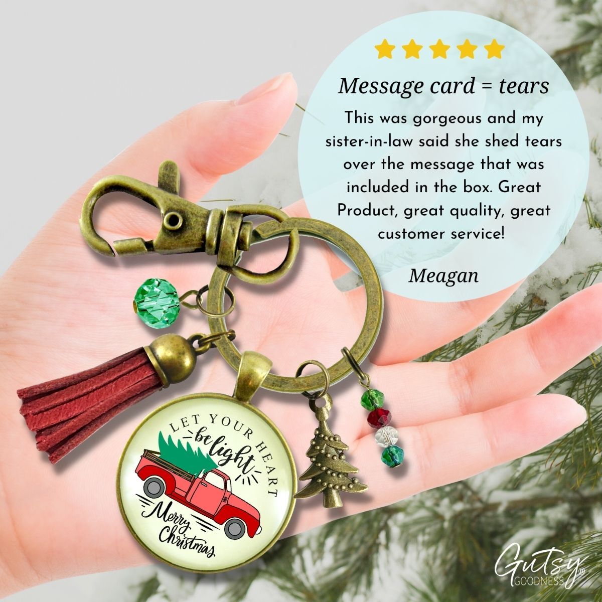 Red Truck Christmas Tree Keychain Handmade Holiday Let Your Heart Be Light Charm Gift Pendant Tassel Key Ring Jewelry