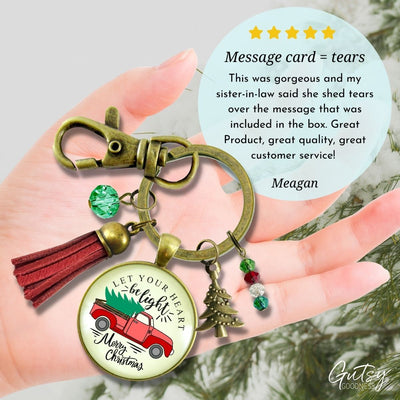 Red Truck Christmas Tree Keychain Handmade Holiday Let Your Heart Be Light Charm Gift Pendant Tassel Key Ring Jewelry