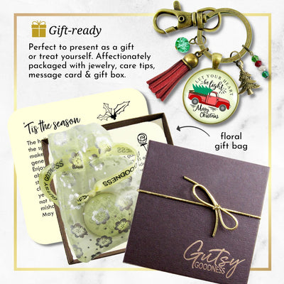 Red Truck Christmas Tree Keychain Handmade Holiday Let Your Heart Be Light Charm Gift Pendant Tassel Key Ring Jewelry   - Gutsy Goodness Handmade Jewelry