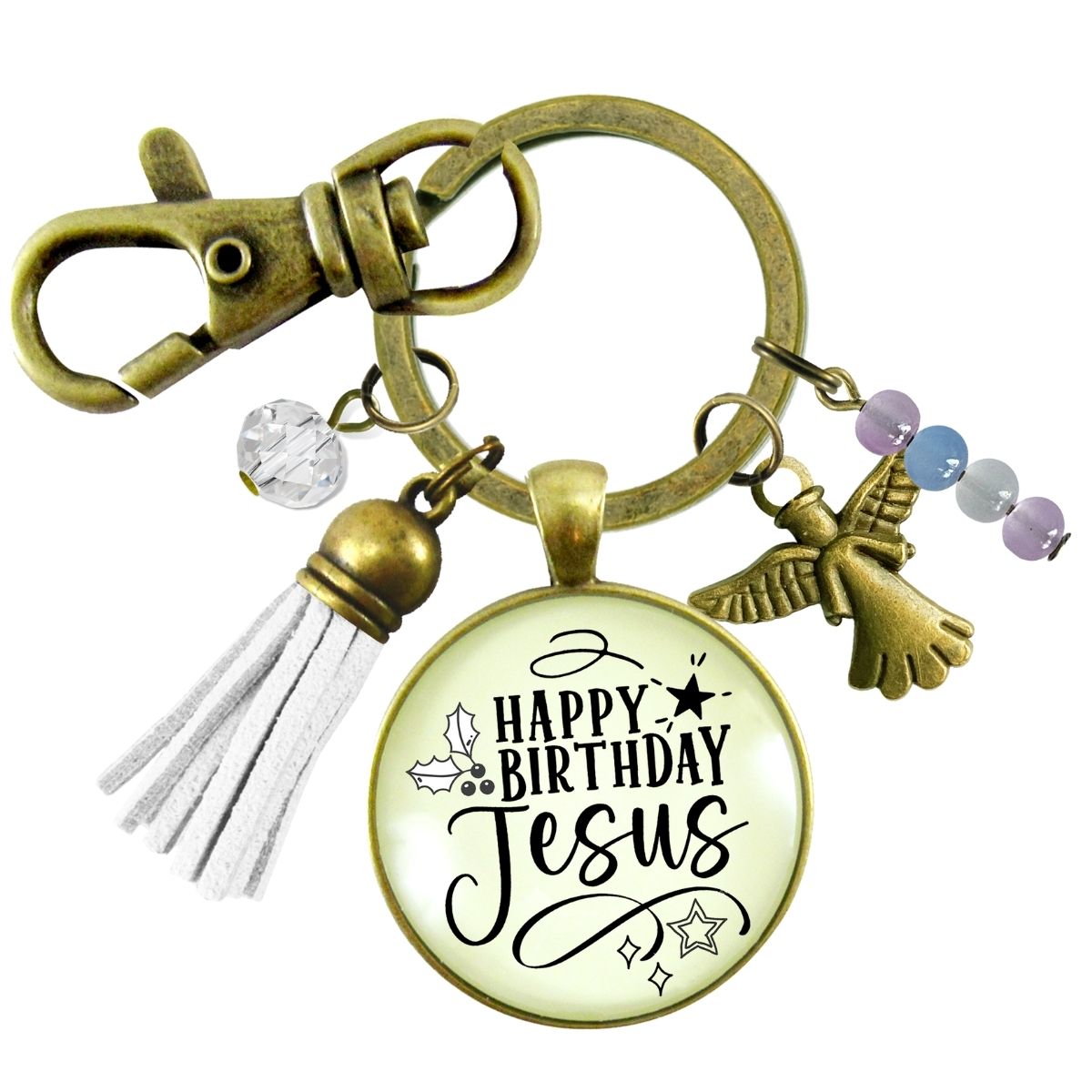 Happy Birthday Gift Keychain For Women Merry Christmas Faith Jewelry Charms Handmade Holiday Pendant Key Chain   - Gutsy Goodness Handmade Jewelry