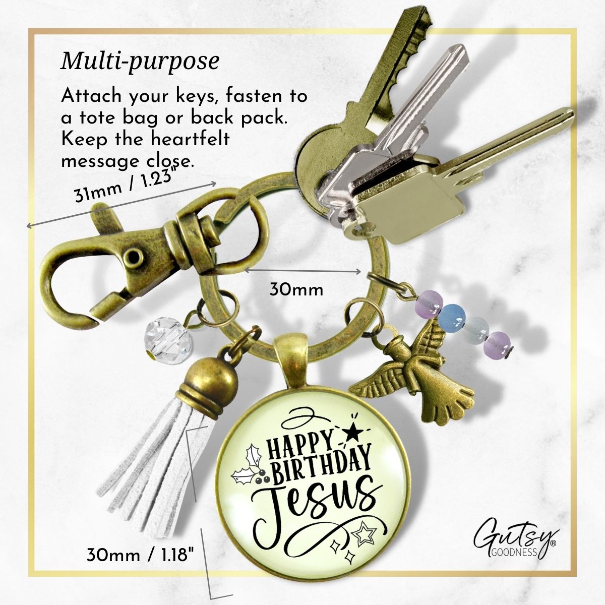 Happy Birthday Gift Keychain For Women Merry Christmas Faith Jewelry Charms Handmade Holiday Pendant Key Chain   - Gutsy Goodness Handmade Jewelry
