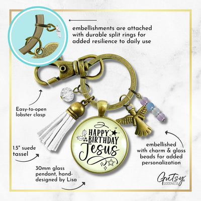 Happy Birthday Gift Keychain For Women Merry Christmas Faith Jewelry Charms Handmade Holiday Pendant Key Chain   - Gutsy Goodness Handmade Jewelry