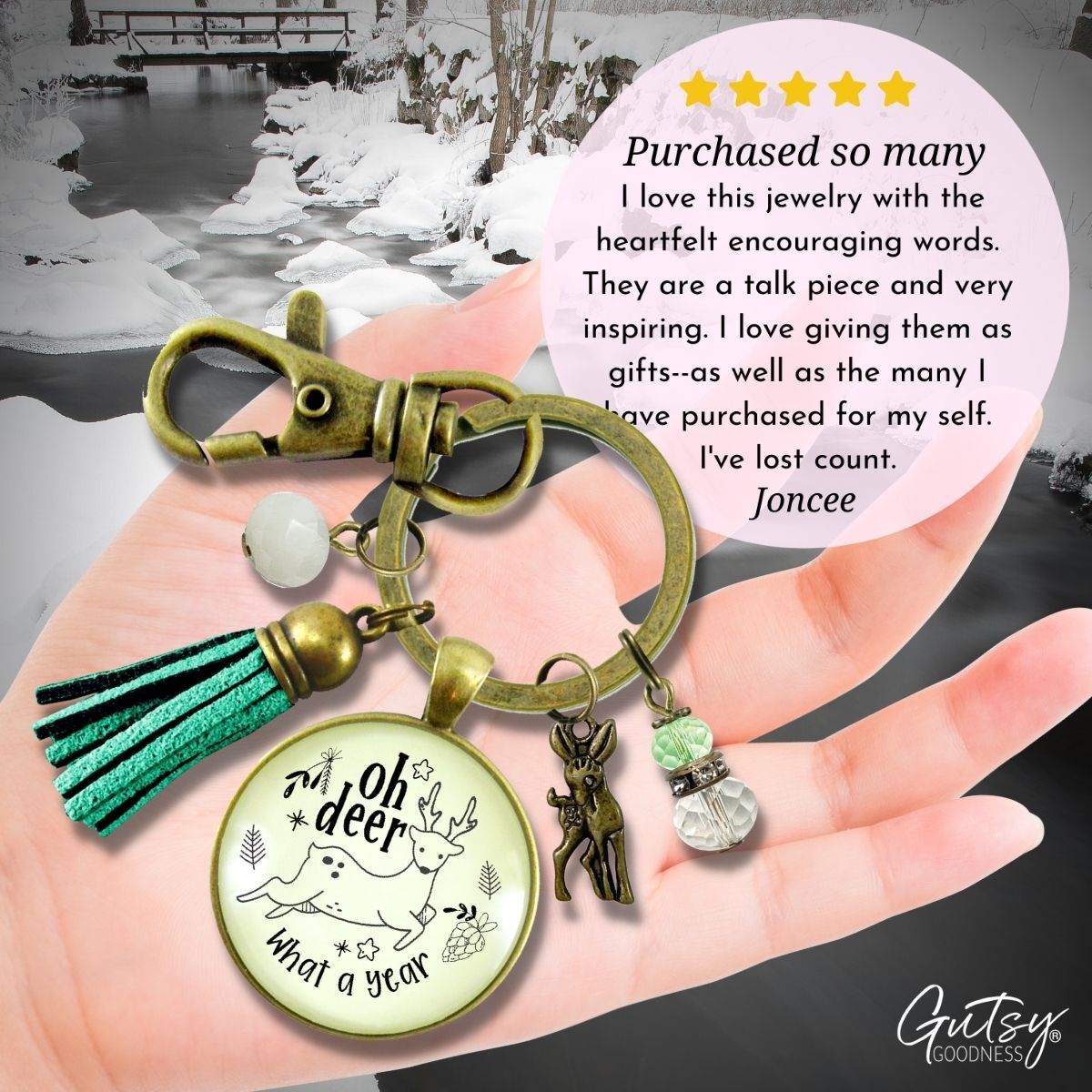 Deer Charm Keychain Oh Deer What a Year Message Jewelry Handmade Tassel Pendant Holiday New Year's Key Ring Gift