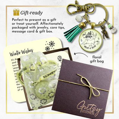 Deer Charm Keychain Oh Deer What a Year Message Jewelry Handmade Tassel Pendant Holiday New Year's Key Ring Gift   - Gutsy Goodness Handmade Jewelry