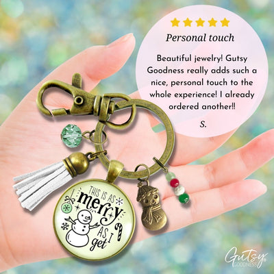 Christmas Snowman Keychain As Merry As I Get Funny Holiday Seasonal Jewelry Charm Beads Glass Pendant Tassel Key Chain