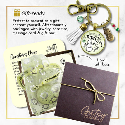 Christmas Snowman Keychain As Merry As I Get Funny Holiday Seasonal Jewelry Charm Beads Glass Pendant Tassel Key Chain   - Gutsy Goodness Handmade Jewelry