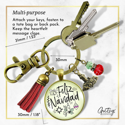 Feliz Navidad Keychain Merry Christmas Gift Jewelry For Her Candle Charm Red Green Beads Holiday Pendant