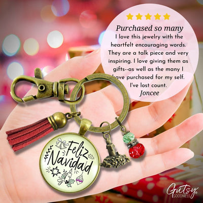 Feliz Navidad Keychain Merry Christmas Gift Jewelry For Her Candle Charm Red Green Beads Holiday Pendant