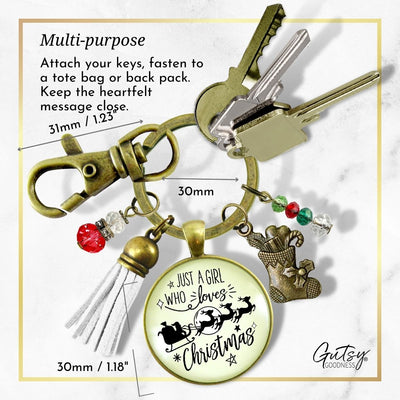 Christmas Reindeer Keychain Just a Girl Who Loves Christmas Pendant Stocking Charm Handmade Tassel Key Chain Pendant
