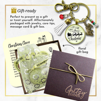 Christmas Reindeer Keychain Just a Girl Who Loves Christmas Pendant Stocking Charm Handmade Tassel Key Chain Pendant   - Gutsy Goodness Handmade Jewelry