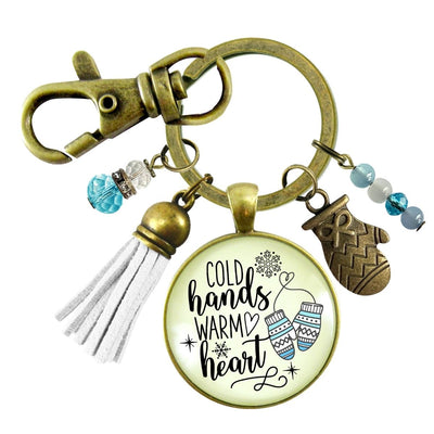 Cold Hands Warm Heart Winter Keychain Christmas Holiday Seasonal Jewelry Mitten Charm Womens Key Chain Gift