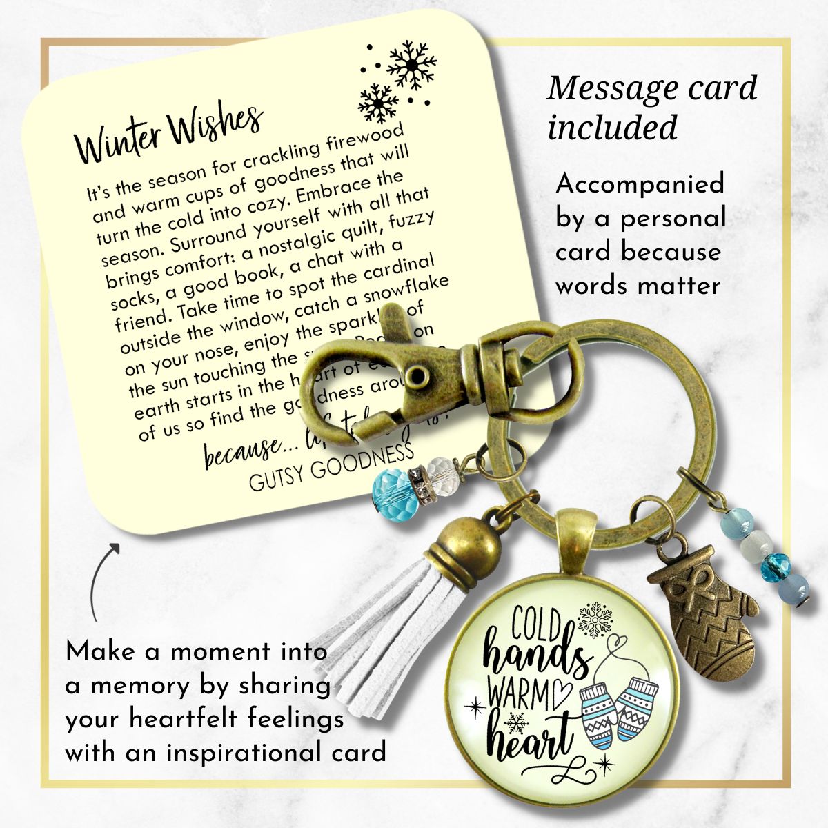 Cold Hands Warm Heart Winter Keychain Christmas Holiday Seasonal Jewelry Mitten Charm Womens Key Chain Gift