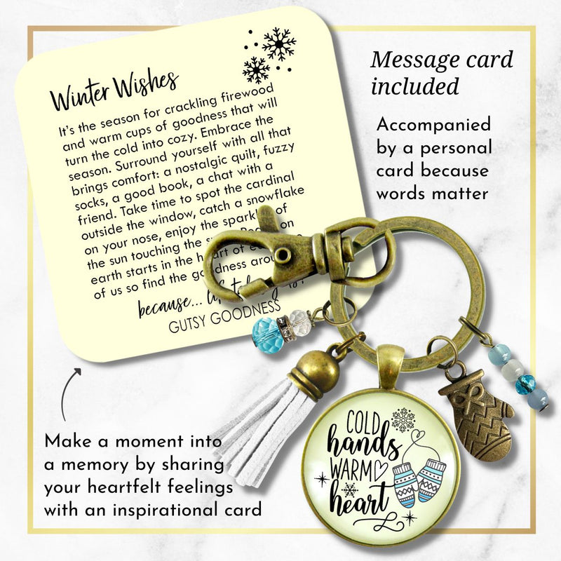 Cold Hands Warm Heart Winter Keychain Christmas Holiday Seasonal Jewelry Mitten Charm Womens Key Chain Gift