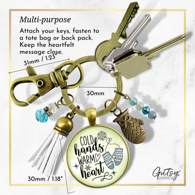 Cold Hands Warm Heart Winter Keychain Christmas Holiday Seasonal Jewelry Mitten Charm Womens Key Chain Gift