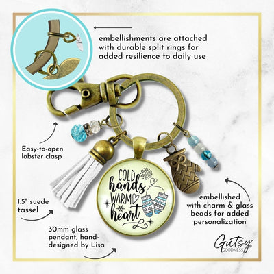 Cold Hands Warm Heart Winter Keychain Christmas Holiday Seasonal Jewelry Mitten Charm Womens Key Chain Gift
