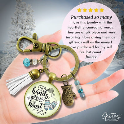 Cold Hands Warm Heart Winter Keychain Christmas Holiday Seasonal Jewelry Mitten Charm WomensKey Chain Gift   - Gutsy Goodness Handmade Jewelry