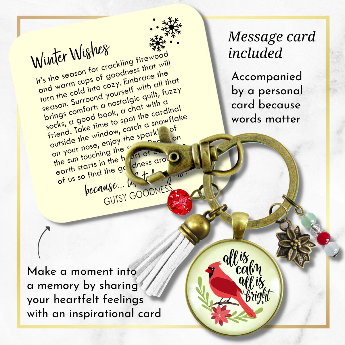 Cardinal Keychain All Is Calm Red Bird Holiday Christmas Jewelry For Women Festive  Charm Beads  Keychain - Women - Gutsy Goodness Handmade Jewelry