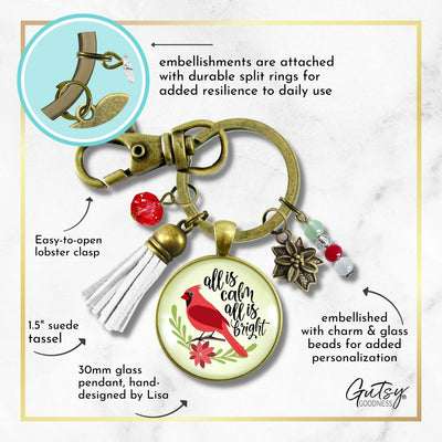 Cardinal Keychain All Is Calm Red Bird Holiday Christmas Jewelry For Women Festive  Charm Beads  Keychain - Women - Gutsy Goodness Handmade Jewelry
