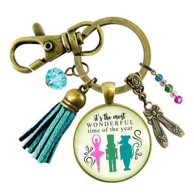 Nutcracker Ballet Gift Keychain Holiday Tradition Handmade Pendant Jewelry Pink Tassel Ballet Slipper Charm   - Gutsy Goodness Handmade Jewelry
