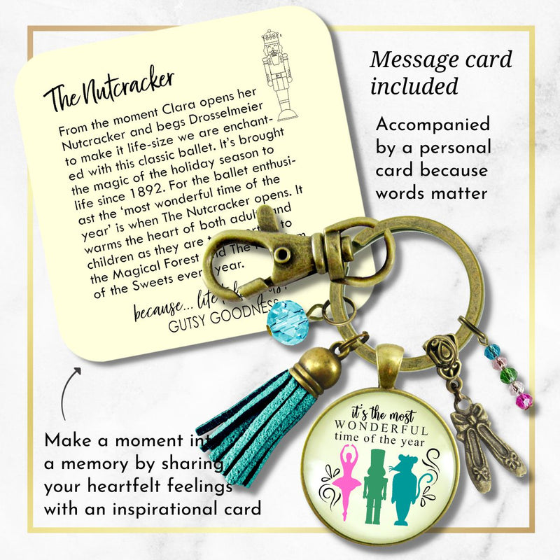Nutcracker Ballet Gift Keychain Holiday Tradition Handmade Pendant Jewelry Pink Tassel Ballet Slipper Charm   - Gutsy Goodness Handmade Jewelry