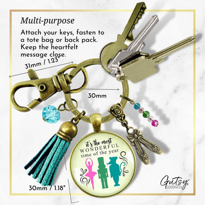 Nutcracker Ballet Gift Keychain Holiday Tradition Handmade Pendant Jewelry Pink Tassel Ballet Slipper Charm