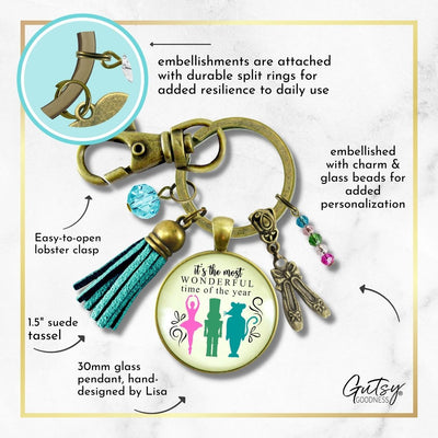 Nutcracker Ballet Gift Keychain Holiday Tradition Handmade Pendant Jewelry Pink Tassel Ballet Slipper Charm
