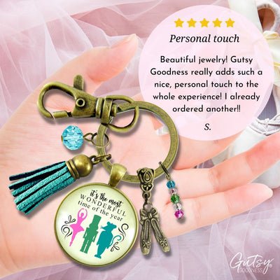 Nutcracker Ballet Gift Keychain Holiday Tradition Handmade Pendant Jewelry Pink Tassel Ballet Slipper Charm   - Gutsy Goodness Handmade Jewelry