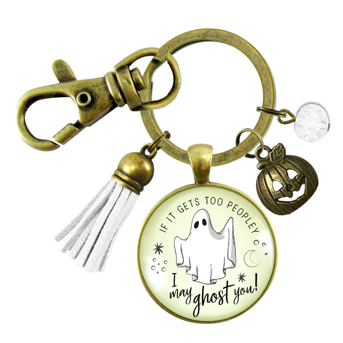 Ghost Keychain Too Peopley I May Ghost You Funny Introvert Meme Quote Jewelry For Women Halloween Costume Pendant  Keychain - Women - Gutsy Goodness Handmade Jewelry