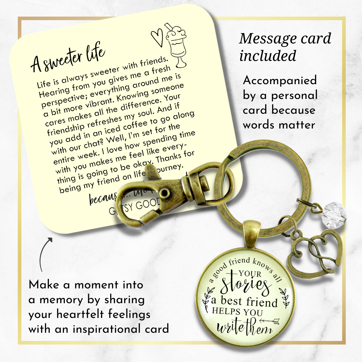 Friendship Keychain She Knows Your Stories Inspiring Jewelry - Gutsy Goodness Handmade Jewelry;Friendship Keychain She Knows Your Stories Inspiring Jewelry - Gutsy Goodness Handmade Jewelry Gifts