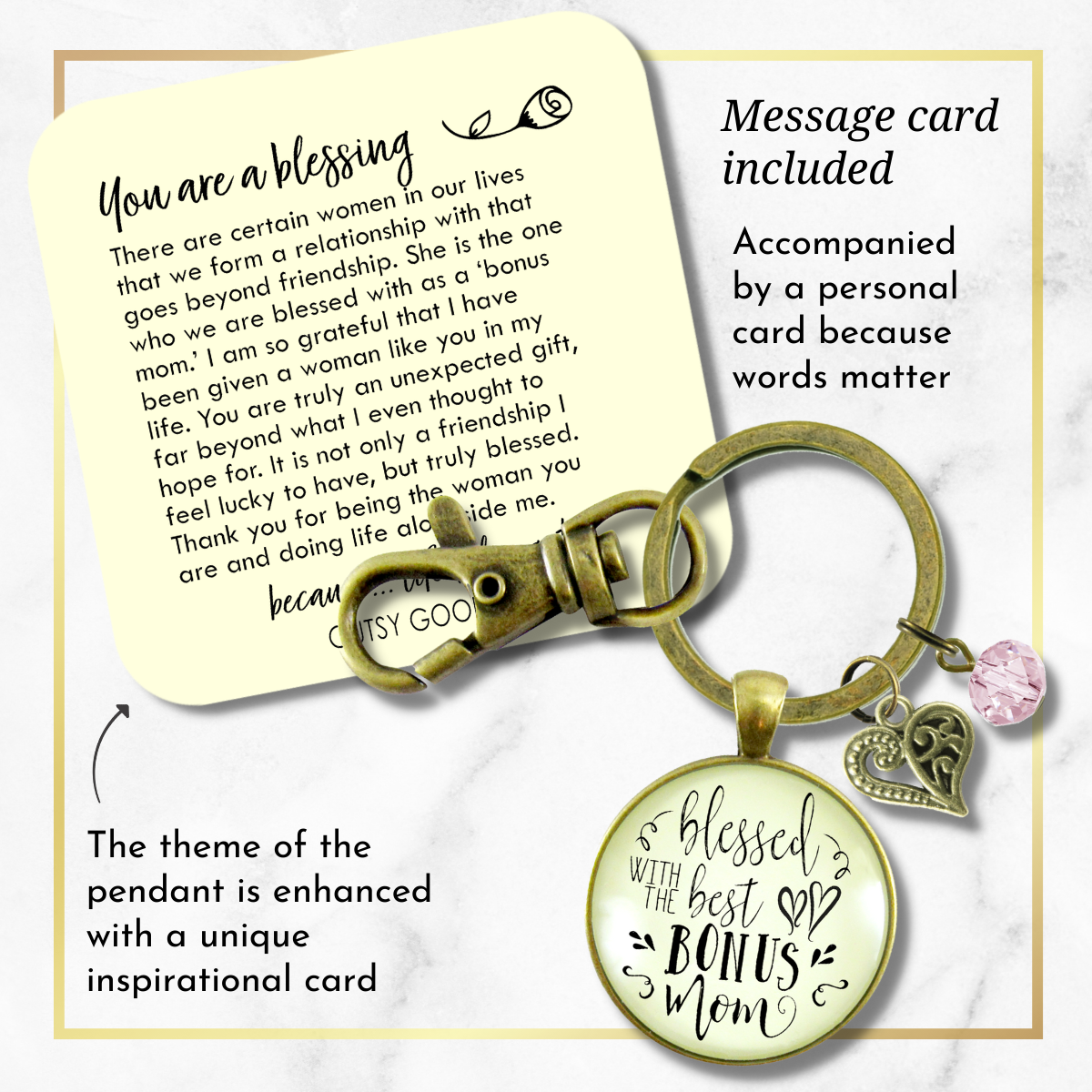 Blessed With Best Bonus Mom Keychain Thank You Mother Womens Jewelry Gift - Gutsy Goodness Handmade Jewelry;Blessed With Best Bonus Mom Keychain Thank You Mother Womens Jewelry Gift - Gutsy Goodness Handmade Jewelry Gifts