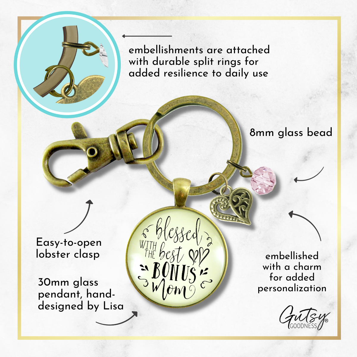 Blessed With Best Bonus Mom Keychain Thank You Mother Womens Jewelry Gift - Gutsy Goodness Handmade Jewelry;Blessed With Best Bonus Mom Keychain Thank You Mother Womens Jewelry Gift - Gutsy Goodness Handmade Jewelry Gifts